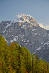 Scenic summer landscape of Mangart mountain (2679m), Triglav National Park, Julian Alps, Europe