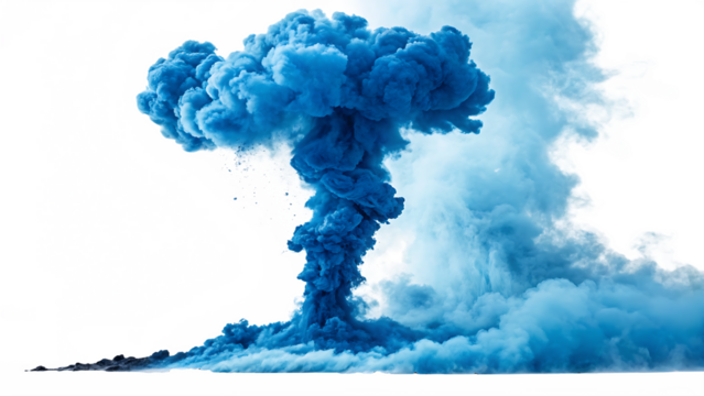 a blue smoke explosion border isolated on white background PNG. AI GENERATED