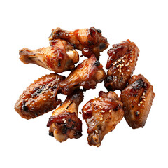 Sticky Honey Garlic Chicken Wings with Sesame and Herbs on a transparent background 