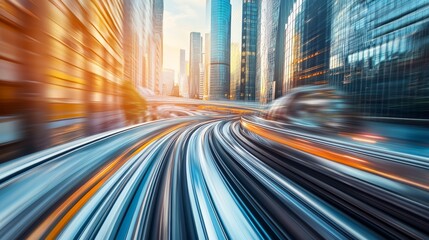 Dynamic Motion Blur on Levitating Transport Pods in Futuristic City Network