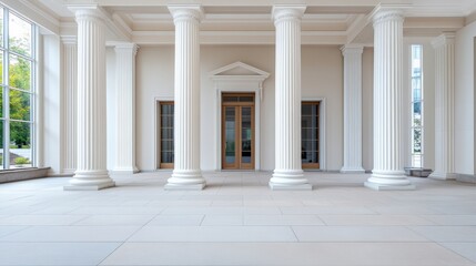 Obraz premium Exquisite Interior of a Grand Hall with Elegant Columns and Natural Light