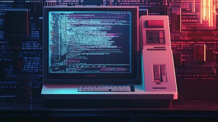 Vintage computer terminal with code display