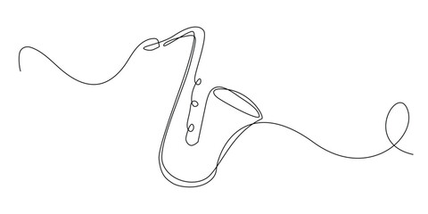 continuous line saxophone jazz music.one line drawing of music show sign.element for music poster.one line vector illustration