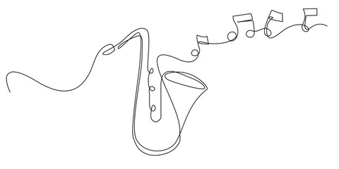 Obraz premium continuous line of saxophone with pitch notation.single line drawing of music performance sign.element for music poster and banner.single line vector illustration