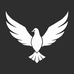 Obraz premium Minimalist white dove icon with spread wings on a contrasting background