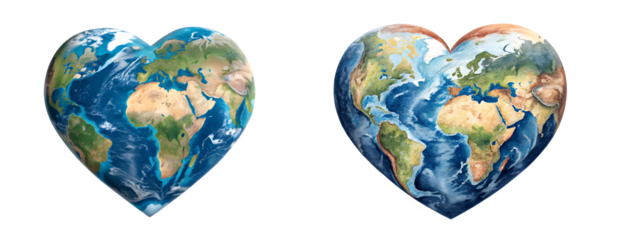 Heart Shaped Earth Globe isolated on transparent background