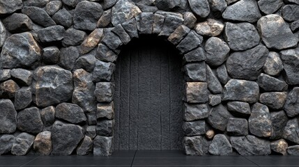 Fototapeta premium The inside of an ancient archway made of dark stone, serving as a background