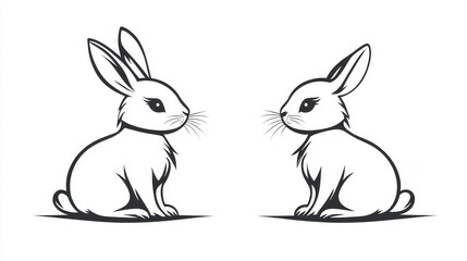 Fototapeta premium One rabbit was a white outline, while the other was a black silhouette, totaling two rabbits
