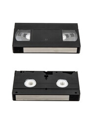 ront and back view of classic VHS cassettes on white background