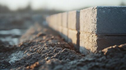 Concrete Blocks Lined Up on Construction Site
