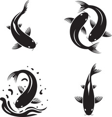 Fototapeta premium Koi fish silhouette set vector illustration isolated On Transparent Background