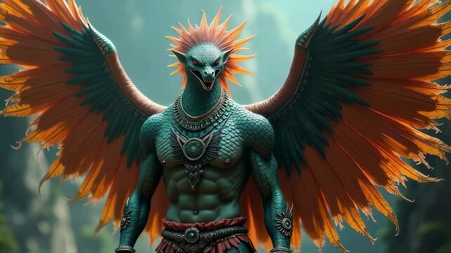 Aztec God Quetzalcoatl Depicted in Feathered Serpent Form


