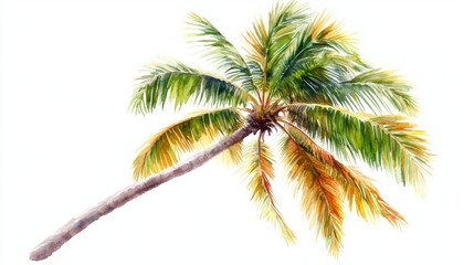 A bright background serves as the setting for a vibrant watercolor palm tree