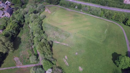 Kirkintilloch, Near Glasgow; 7th May 2025: Aerial view of Whitegates Park. Proposed site for relocation of Lenzie Academy.