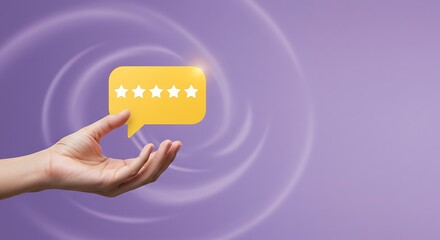 Fototapeta premium Hand Holding Five-Star Review Icon - Customer Feedback Concept 