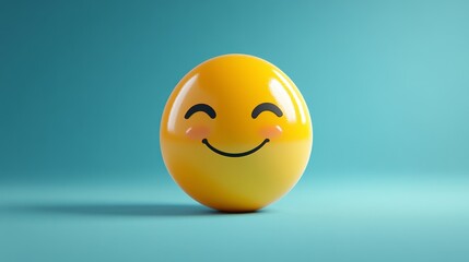 Fototapeta premium A worried expression is depicted on a light-blue, round emoticon