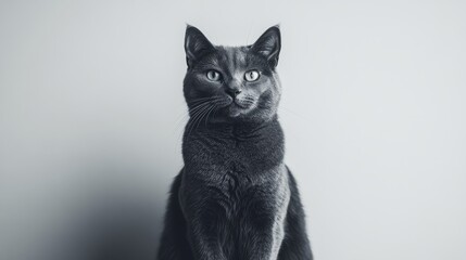 Obraz premium The image features a black cat sitting, set against a plain white background