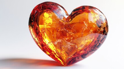 A heart that appears to be made of glass is vibrant, glossy, and orange