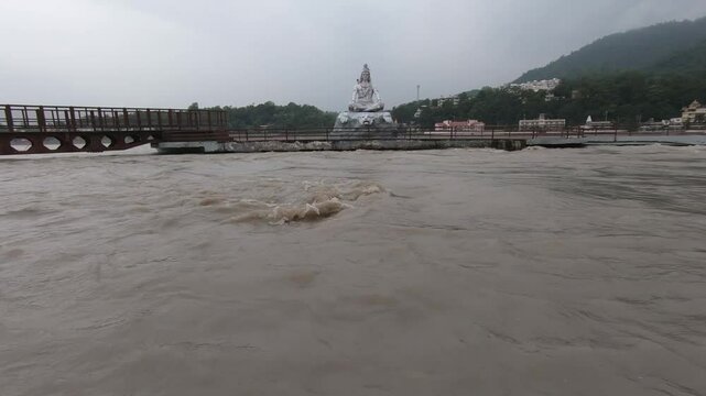 Shiva Statue at Parmarth Niketan During Monsoon on the Banks of River Ganga, Rishikesh, India

