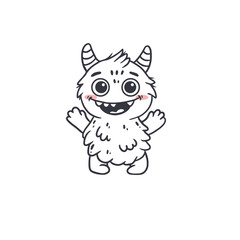 cute monster isolated on white background for coloring pages, magazines. Alien, cartoon character. Sketch, doodle. Vector illustration