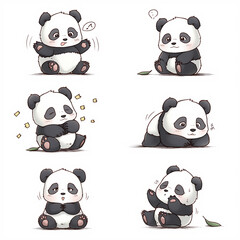Fototapeta premium Adorable Cartoon Panda Depicting Various Cute and Playful Expressions and Poses