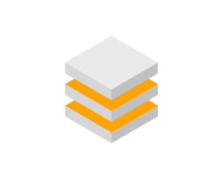 Abstract isometric stack of gray and orange cubes.  Modern minimalist design, perfect for tech, business, or growth concepts. Represents layers, progress, or data.
