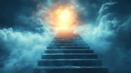 Journey of light ascending stairs to a celestial gateway digital art fantasy landscape ethereal atmosphere