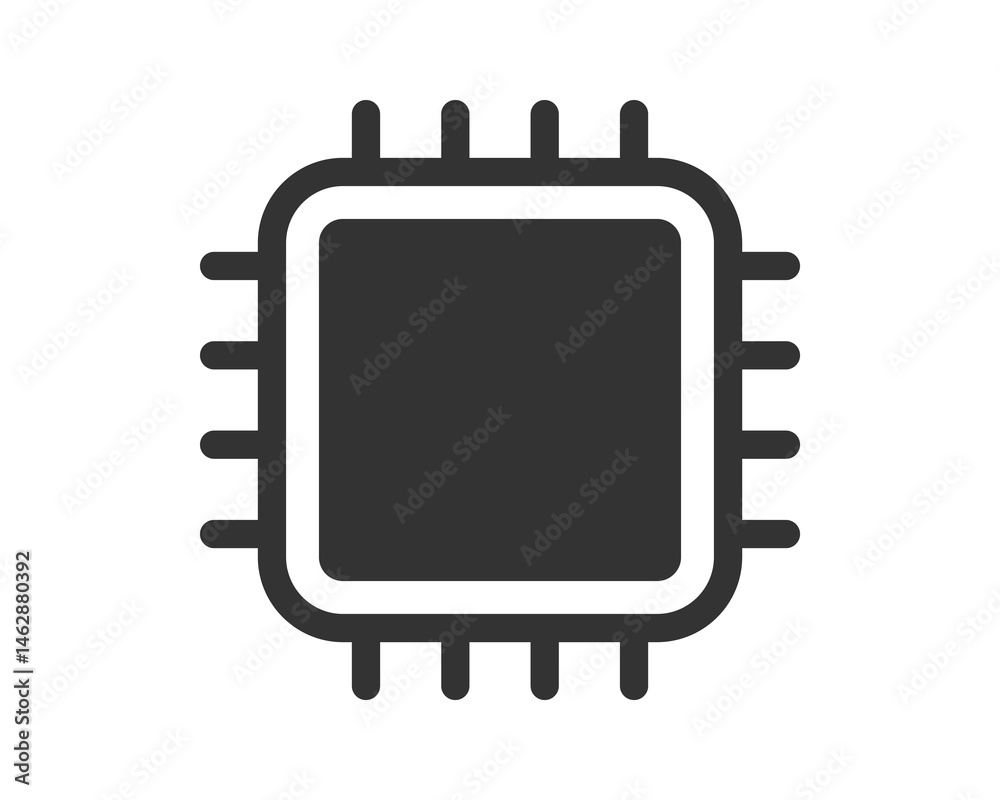 Poster clean, minimal vector icon depicting a microchip. represents technology, processing, and connectivit