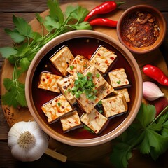 Tempeh in Marinade mit Kr&auml;utern, Knoblauch und Sojasauce