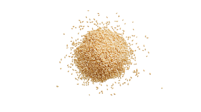 Tiny Light Sesame Seeds Pile, Centered on Clear Background, Natural Texture