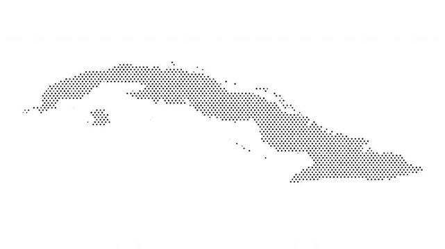 Cuba map from particles, dots. Digital silhouette. Abstract animation background.