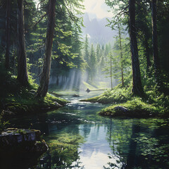 Obraz premium Untouched Serenity: A Glimpse into the Untamed Beauty of Pristine Wilderness