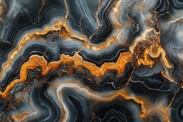 Vivid display of black and gold marble texture showcasing natural patterns and intricate designs found in an artisan stone workshop