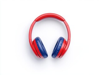 Naklejka premium Red and blue headphones on white background