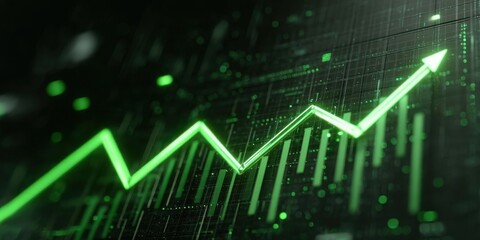 Abstract Neon Green Economy Chart with Growing Arrow for Tech and Financial Trends