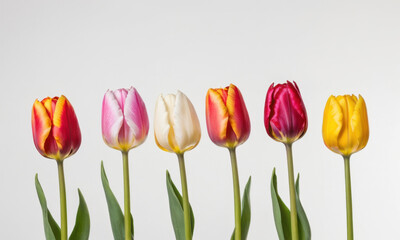 Obraz premium A group of colorful tulips in a glass vase