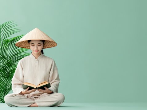 Woman reading book, serene pose