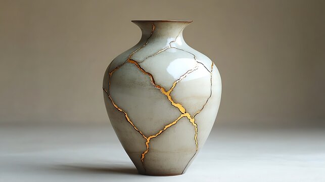 Kintsugi Ceramic Vase Photo Featuring Gold Veins And Japanese Art