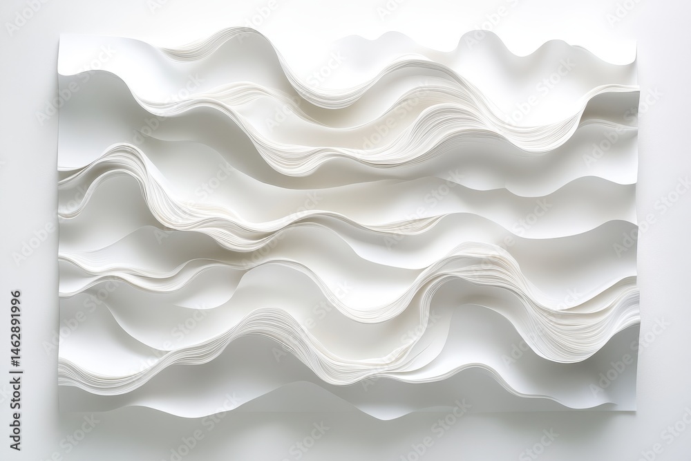 Poster artistic paper waves create a flowing texture in a minimalist design featuring soft curves and shado