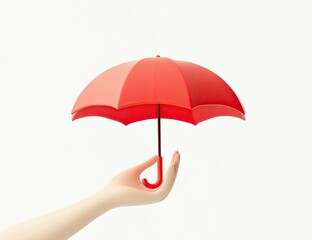 A hand holds a red umbrella