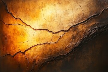 Naklejka premium Intricate textured surface with dramatic cracks and warm tones.
