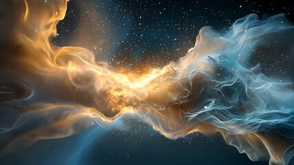 Celestial cloud formation of glowing orange and blue hues against a starlit backdrop - Powered by Adobe