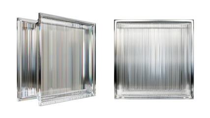 Transparent glass block for interior design. Aesthetic and modern shape of textured. Capturing abstract patterns and light distortion. Building assortment for home, bathroom and office.