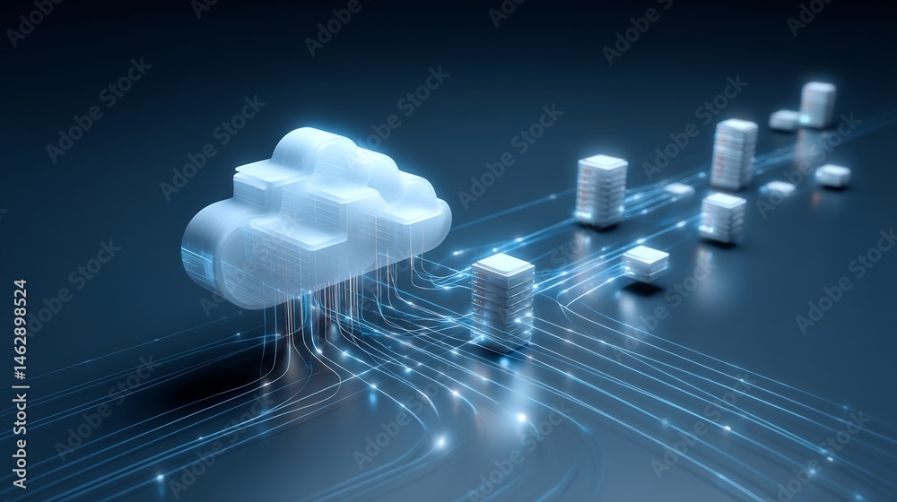Poster abstract cloud computing network architecture with data transmission lines