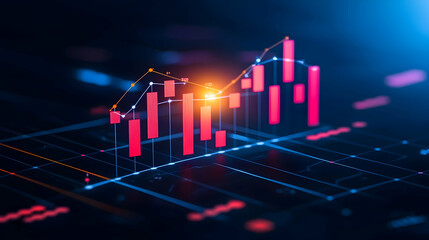Rising stock market graph, digital financial data, glowing background, illustrating investment growth