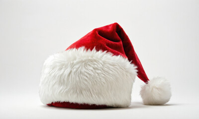 A red and white Santa hat sits on a table, waiting for use