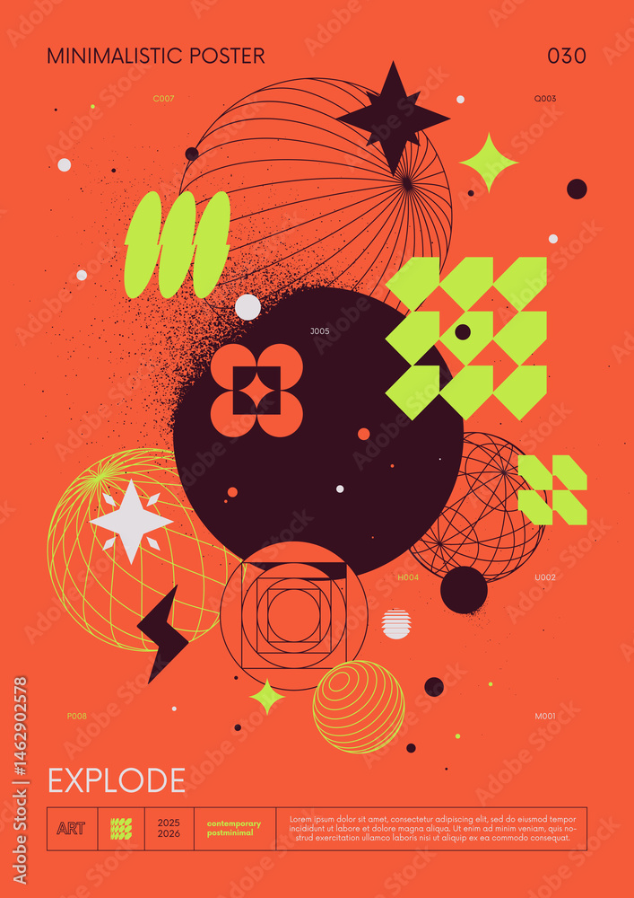 Poster modern abstract poster, raster version of high quality and resolution, artwork with geometric postmo