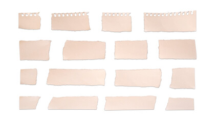 影のついた破れた紙の切れ端・メモ用紙のセット素材　背景透過