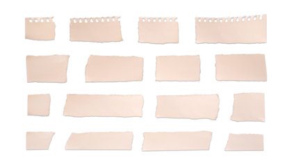 影のついた破れた紙の切れ端・メモ用紙のセット素材　背景透過