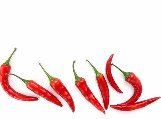 Group of Vibrant Red Chili Peppers on White Background
